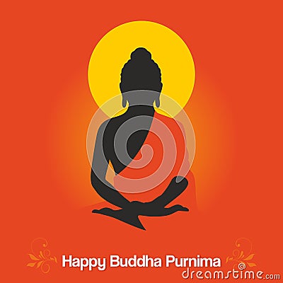 Happy Buddha Purnima Banner - Meditating Buddha - Illustration Vector Illustration