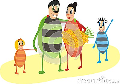 Happy bugs family Vector Illustration