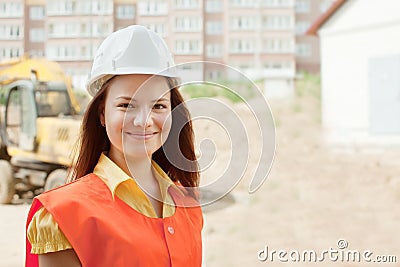 Happy builder in hardhat Stock Photo