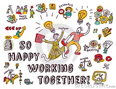 Happy business creative couple work ink Vector Illustration