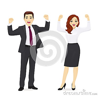 Happy business man and woman Vector Illustration
