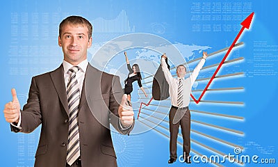 Happy business people and graphical chart Stock Photo