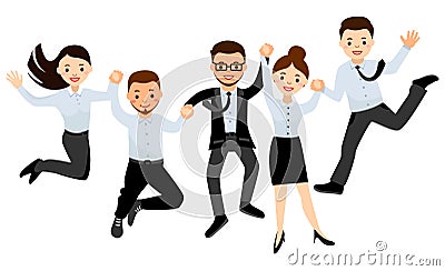 Happy Business people in office form jumping celebrating victory Vector Illustration