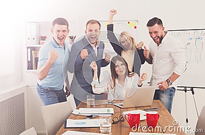 Happy business people team celebrate success in the office Stock Photo