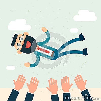 Happy Business People Team Hands Throw Boss Up Success Vector Illustration