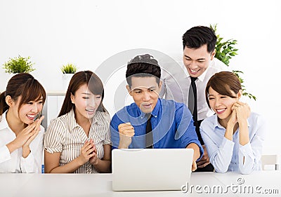 Happy business people working together at meeting Stock Photo