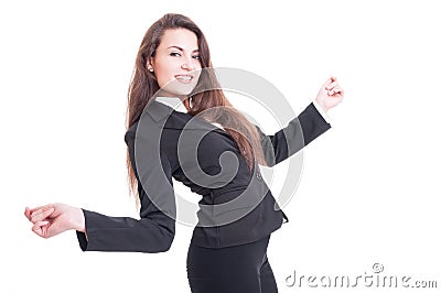 Happy business woman dancing excited and enthusiastic Stock Photo