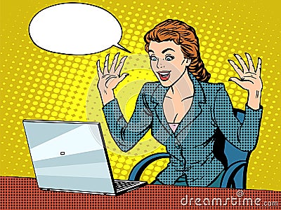 Happy business woman with laptop Vector Illustration