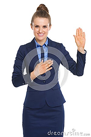 Happy business woman oath truth Stock Photo