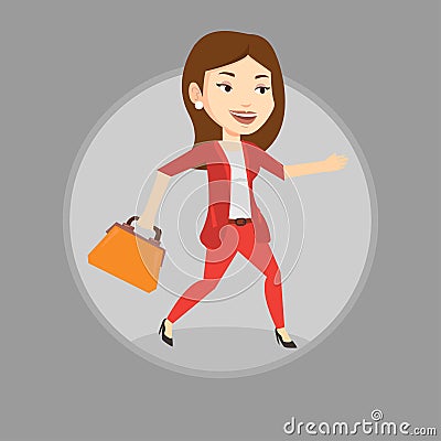 Happy business woman running vector illustration. Vector Illustration