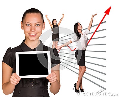 Happy business women and graphical chart Stock Photo