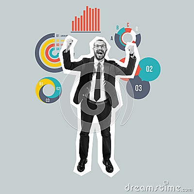 Happy businessman as winner. Success, sales, business, achievement, progress, career concept. Stock Photo