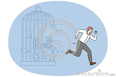 Happy businessman escape cage quit office job Vector Illustration