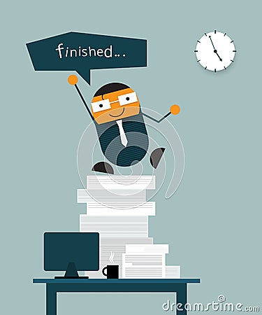 Happy businessman finish his work on time Vector Illustration