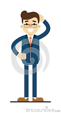 Happy businessman with hand behind head gesture Cartoon Illustration