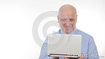 Happy Businessman Image Smile Using a Laptop for Communication Stock Photo