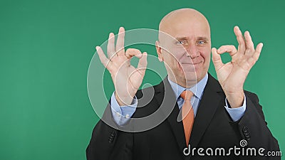 Happy Businessman Make Double Ok Hand Sign a Good Job Gestures Stock Photo