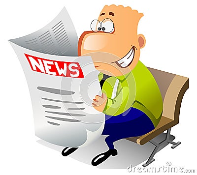 Happy businessman reading the news. Stock Photo