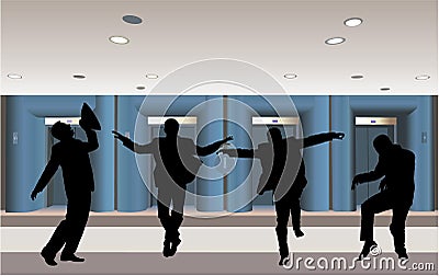 Happy businessman silhouette in corridor vector Vector Illustration