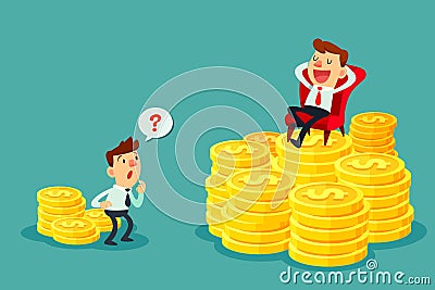 Happy businessman sit on stack of gold coins-investment concept Vector Illustration