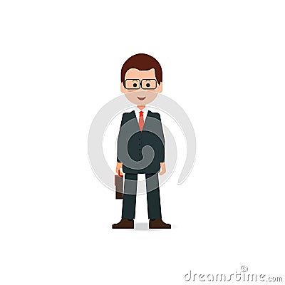 Happy businessman in suit with briefcase . Vector Illustration