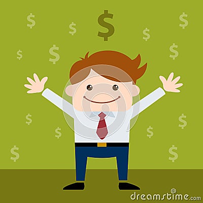 Happy Businessman Surrounded By Dollar Sign Vector Illustration