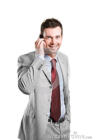 Happy businessman talking on mobile Stock Photo