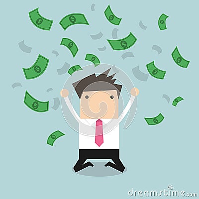 Happy businessman throwing money up Vector Illustration