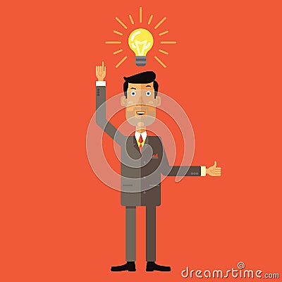 Happy businessman with thumbs up get the idea. Flat vector illustration Vector Illustration