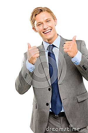 Happy businessman thumbs up isolated on white background Stock Photo