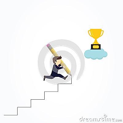 Happy businessman use pencil to create his own stair to success Vector Illustration