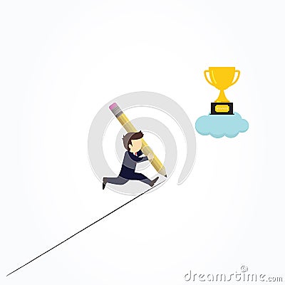 Happy businessman use pencil to create his own way to success Vector Illustration