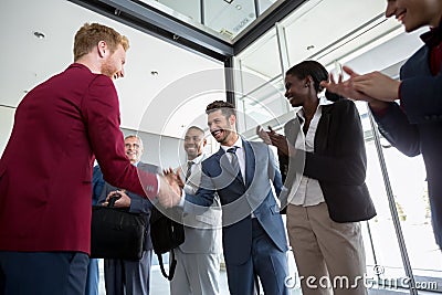 Happy businessmen have agreement Stock Photo