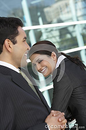 Happy Businesspeople Outside Office Stock Photo