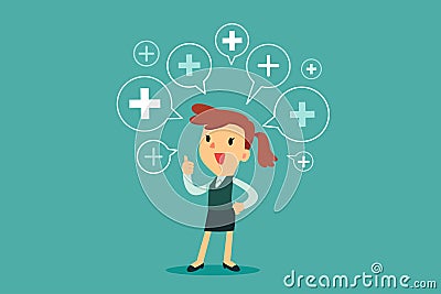 Businesswoman showing thumb up with positive thinking symbol Vector Illustration