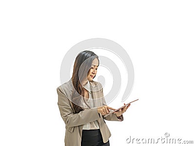 Happy Bussiness women look at her mobile phone Stock Photo