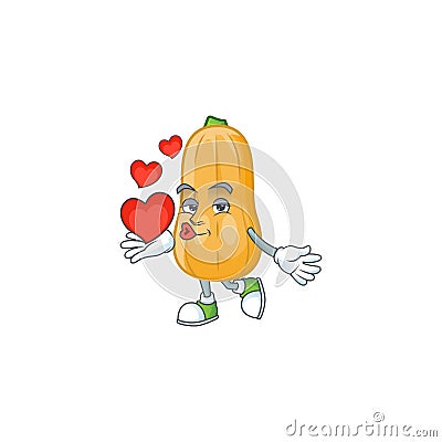 Happy butternut squash cartoon character mascot with heart Vector Illustration