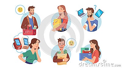 Happy buyer choosing and holding purchase Vector Illustration