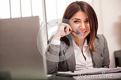 Happy call center rep Stock Photo