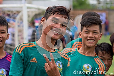 Happy cambodian football players after wining match Editorial Stock Photo