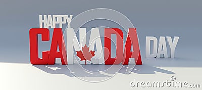 Happy Canada day, Canadian National Holiday. red and white text and maple leaf isolated on white Stock Photo