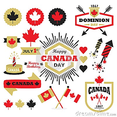 Happy Canada Day design elements set Vector Illustration