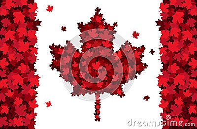 Happy Canada Day handdrawn lettering. Maple leaves texture Vector Illustration