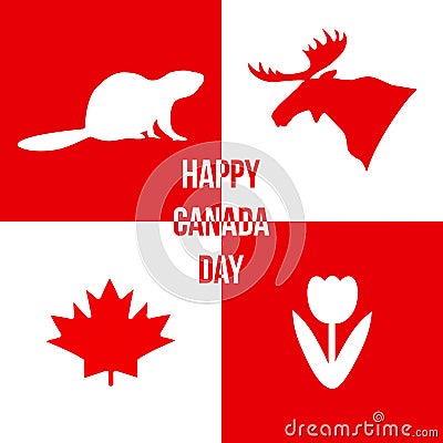 Happy Canada Day. Silhouettes of symbols of Canada. Vector illus Vector Illustration