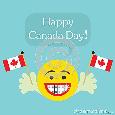 Happy Canada Day! smiley face icon with big smile and orthodontics teeth Vector Illustration