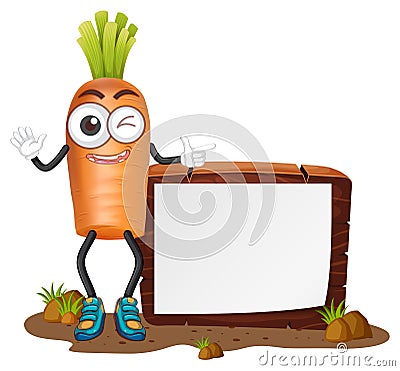 Happy carrot and blank board Vector Illustration