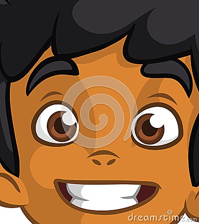 Happy cartoon afro-american or arab boy face. Vector illustration of a little kid face avatar. Portrait of a boy smiling. Vector Illustration
