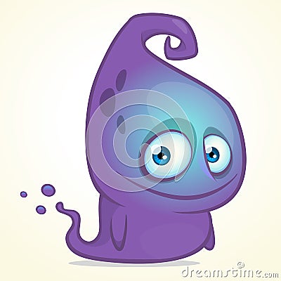 Happy cartoon blue ghost. Vector Halloween monster character isolated Vector Illustration