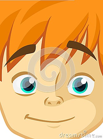 Happy cartoon boy face. Vector illustration of a little kid face avatar. Portrait of a boy smiling. Vector Illustration