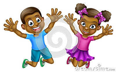 Happy Cartoon Boy and Girl Vector Illustration